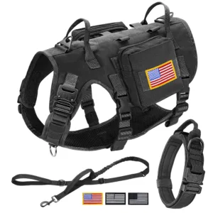 Tactical Military Dog Harness Collar Leash Set Durable Big Dog Training Harness