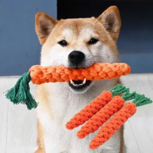 Durable Carrot Dog Chew Toy | Braided Cotton Rope for Puppy Teething & Cleaning